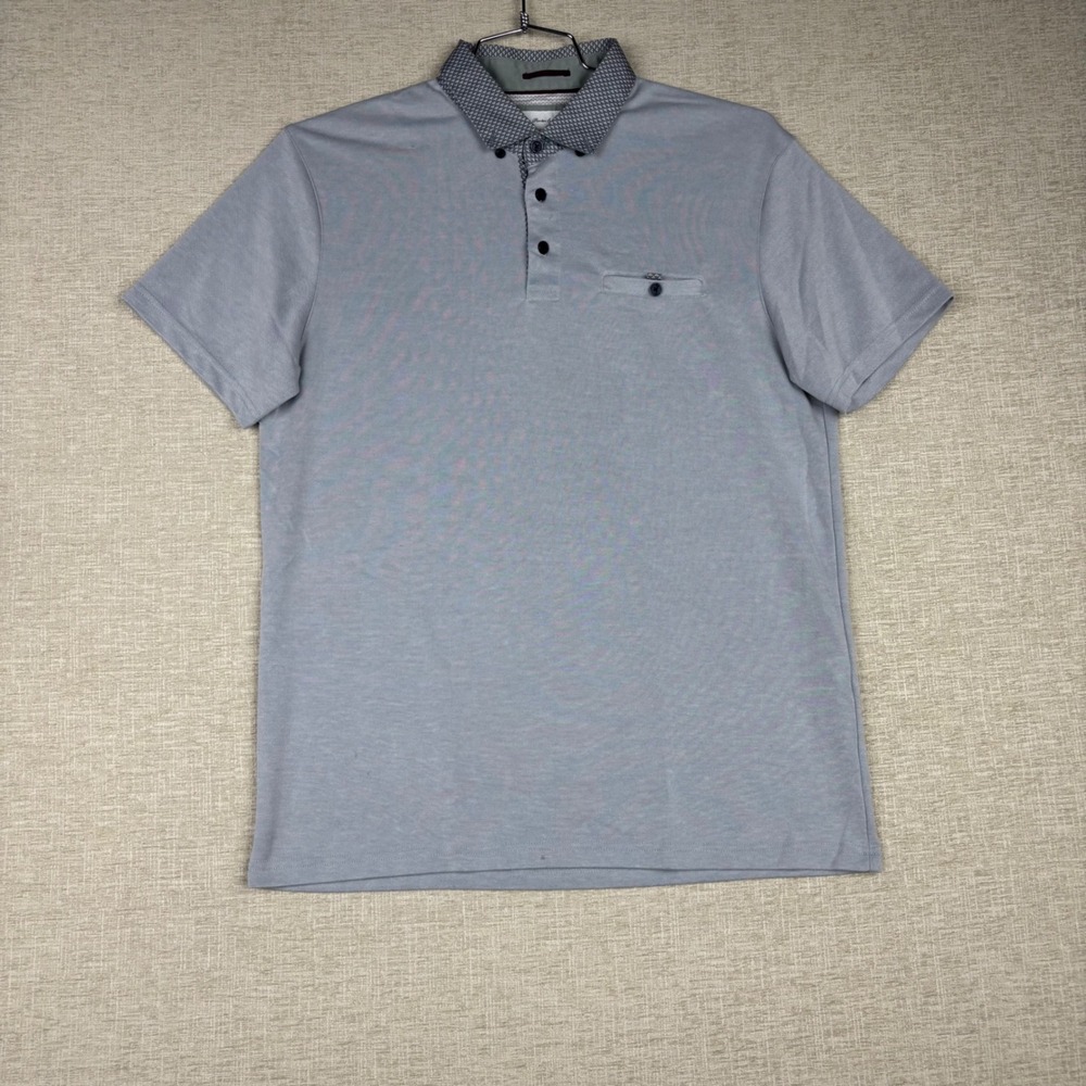 Porter & Ash Mens Modal Blend Short Sleeve Polo Shirt Blue Gray Patterned Collar